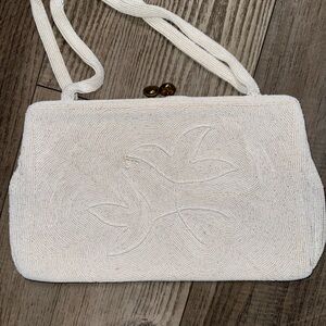 Vintage Walborg Hand beaded white Ivory clutch evening handbag purse 1960s